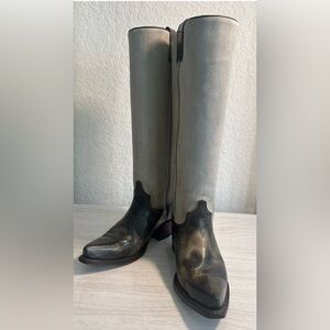 Frye Vintage Brown Leather and Beige Suede Pointed Toe Knee High Boots Sz 6
